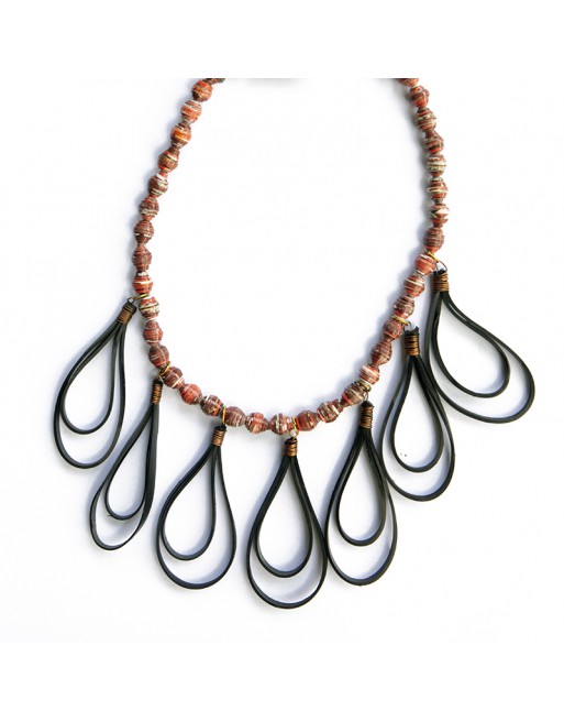 Paper bead bike tire loops necklace